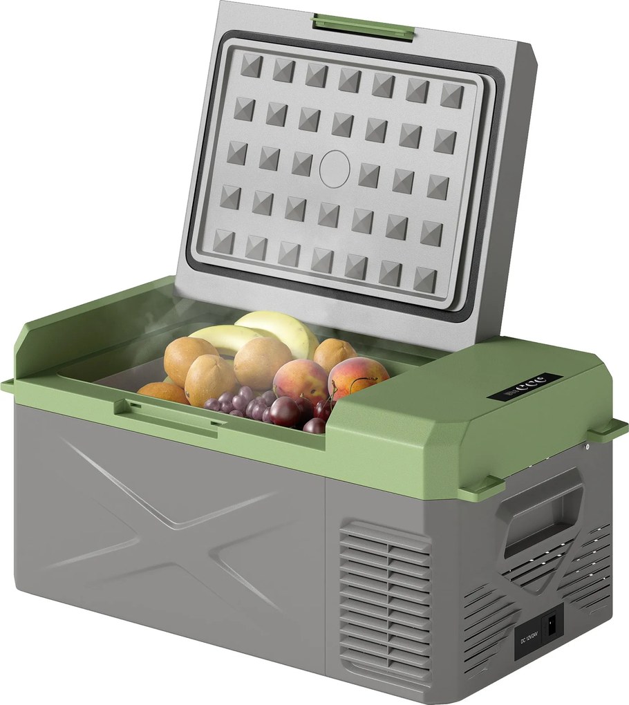 Outsunny 16,3 Literes Kompresszoros Hűtő Elektromos Hűtő ECO Mód Hűtési Funkcióval Fagyasztó Doboz Thermobox Mini Hűtőszekrény 12/220 Volt Autós Csatl