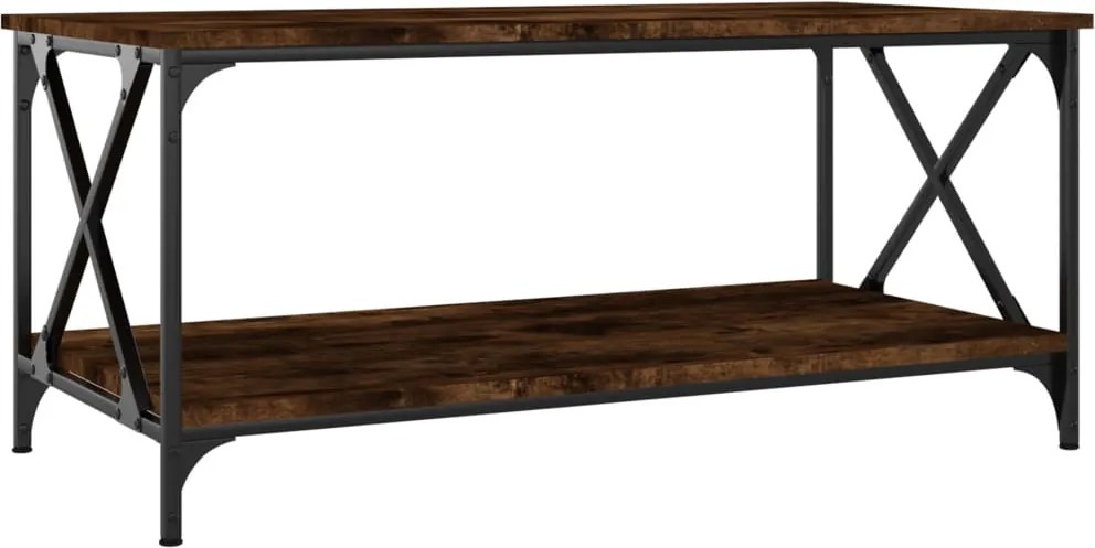 vidaXL füstös tölgy szerelt fa és vas dohányzóasztal 100 x 50 x 45 cm