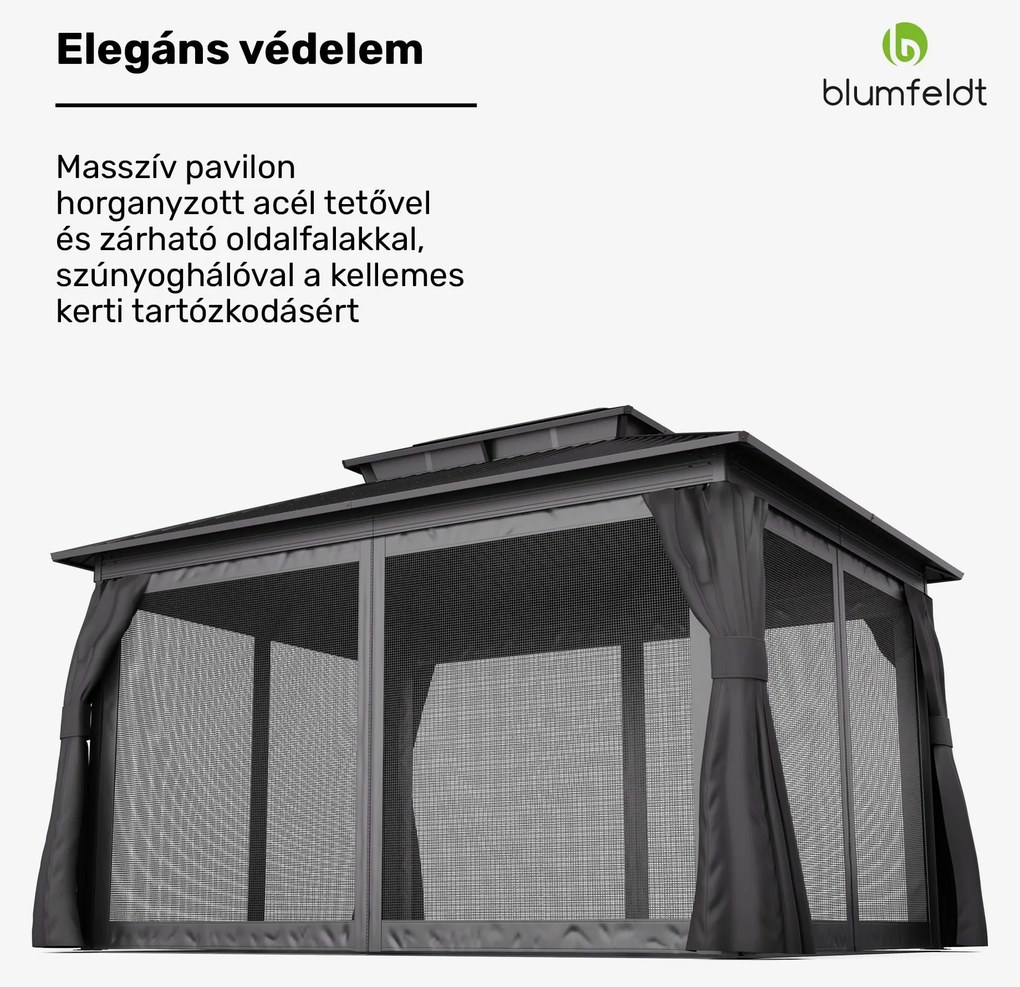 Blumfeldt ShadeFortress, pergola, 4 x 3 m, horganyzott acél tető, véd a nap, eső és a szél ellen