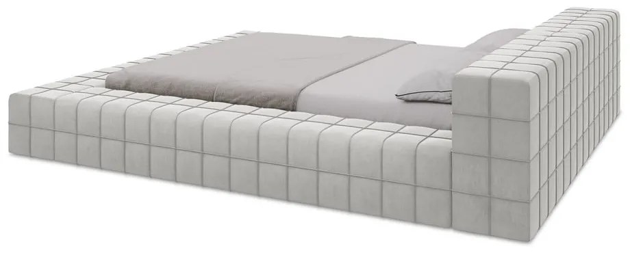 Világosszürke kárpitozott franciaágy ágyráccsal 140x200 cm Akela – Makamii