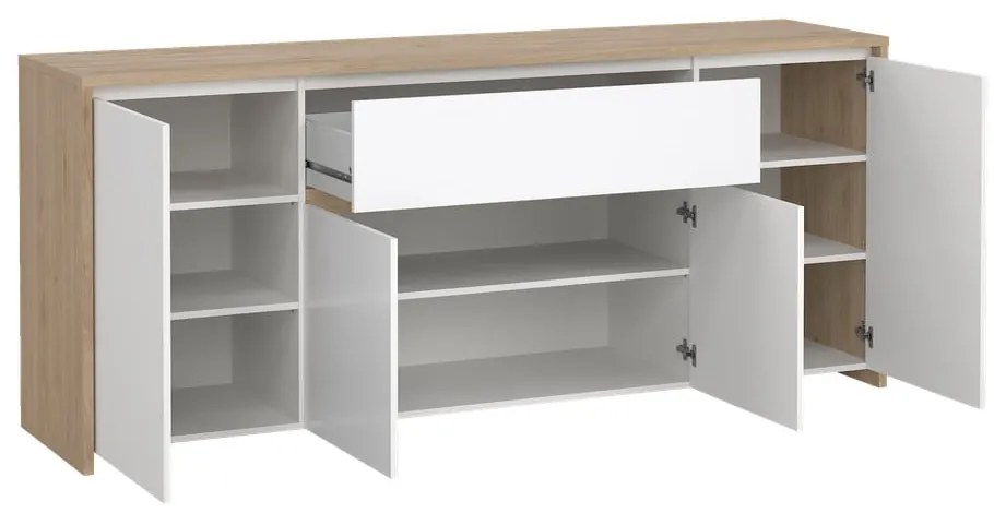 Fehér-natúr színű komód tölgyfa dekorral 197x84x48 cm Next – Tvilum