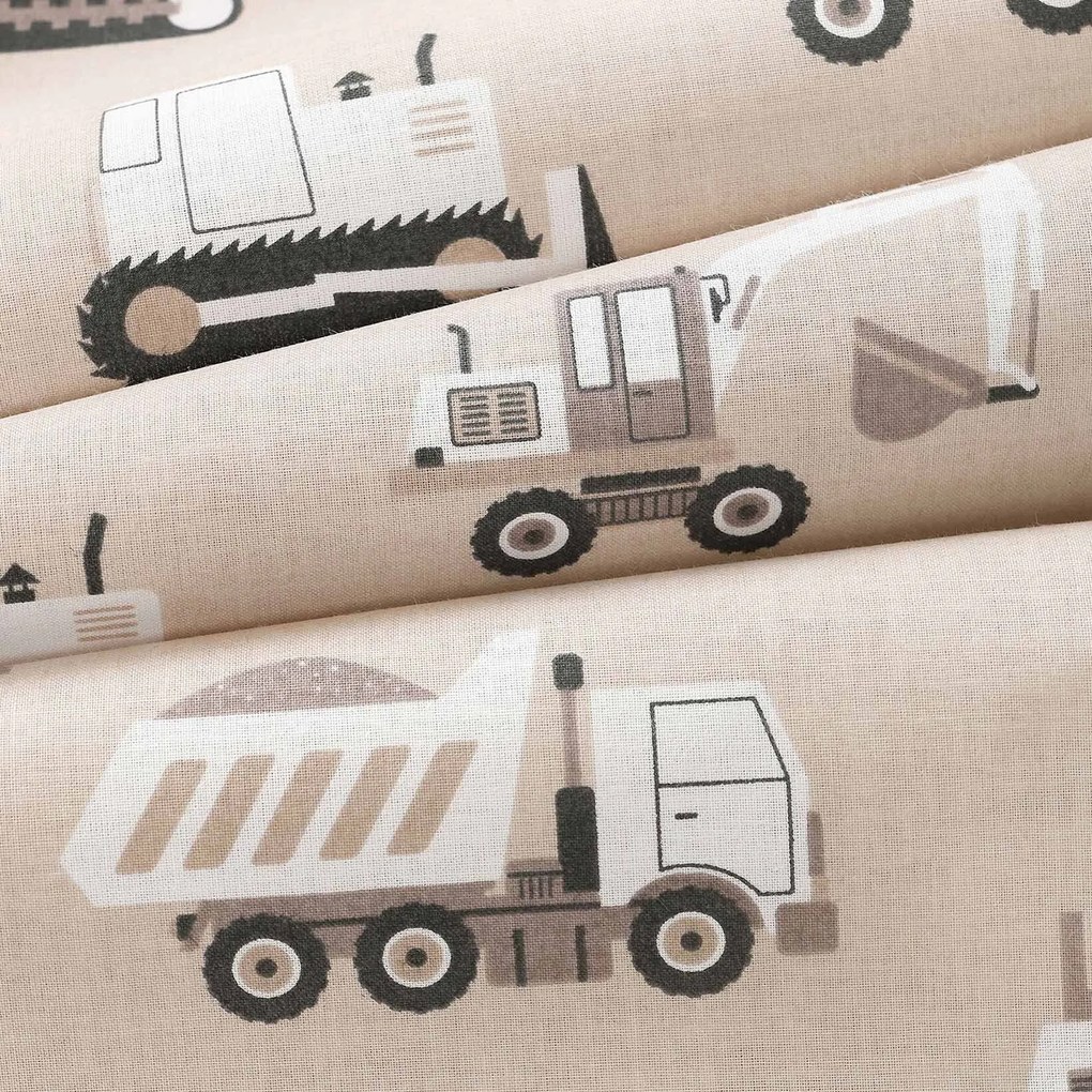 Goldea gyerek pamut gumis lepedő - teherautók és markolók bézs alapon 80 x 200 cm