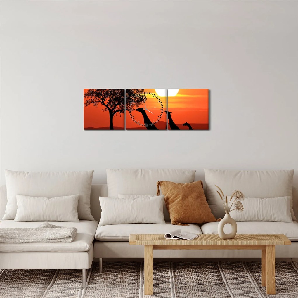 Zsiráfok képe naplementekor (órával) (90x30 cm)