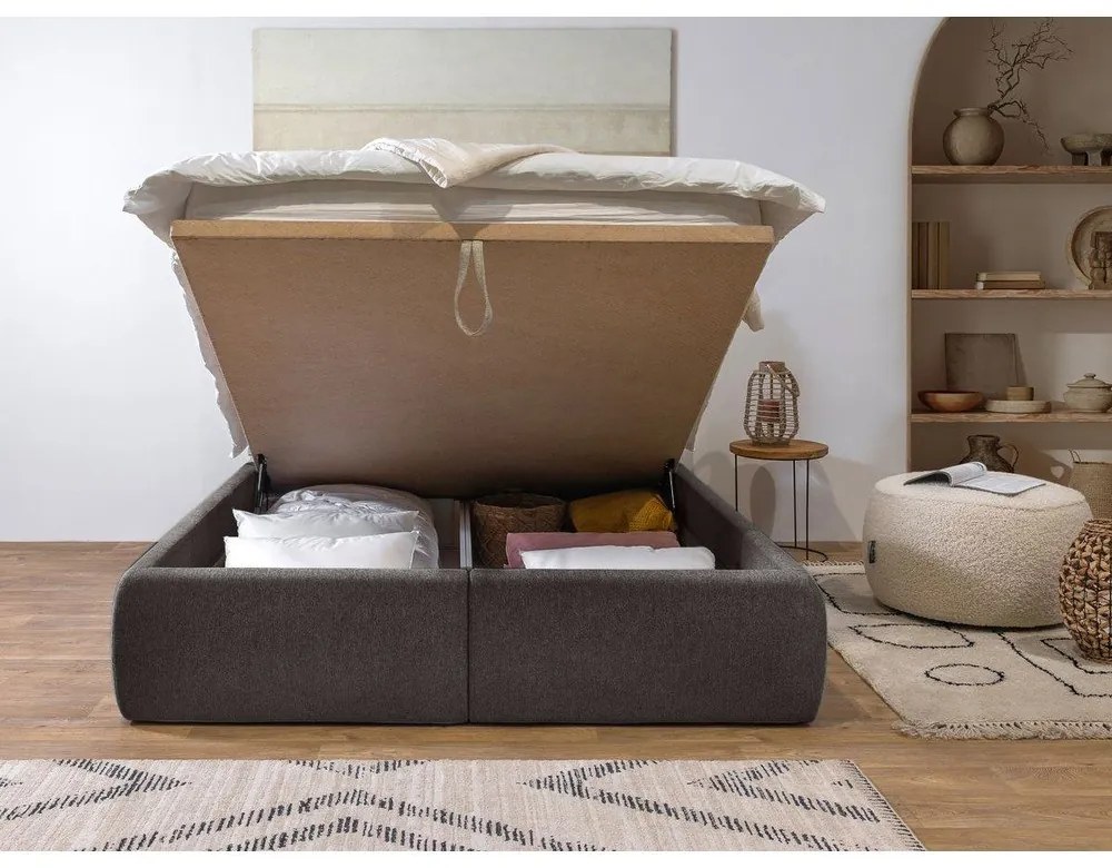 Sötétszürke kárpitozott ágyneműtartós franciaágy ágyráccsal 180x200 cm Garance – Bobochic Paris