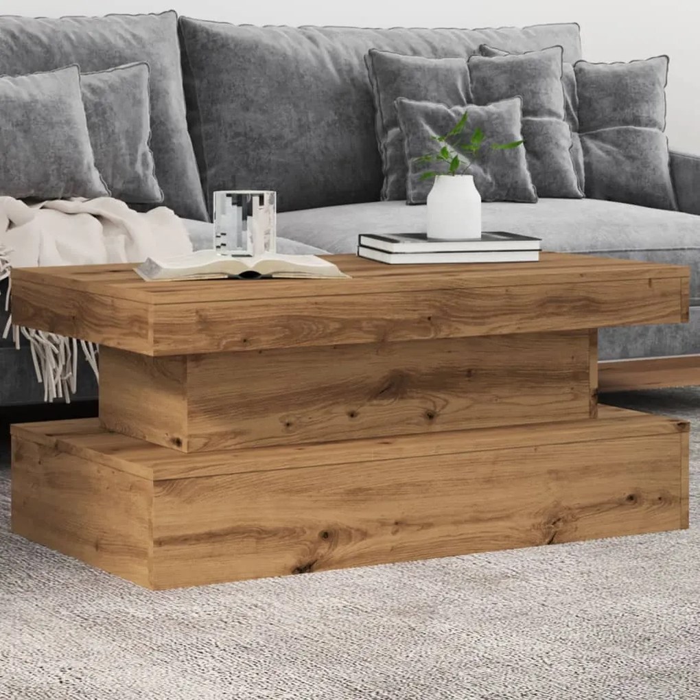 kézműves tölgy színű dohányzóasztal LED-lámpákkal 90x50x40 cm