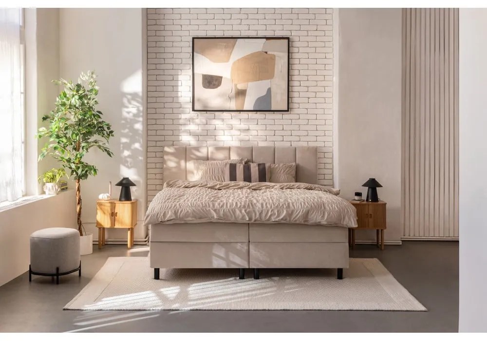Bézs ágyneműtartós boxspring ágy 180x200 cm Elva Bold Line – Bonami Selection