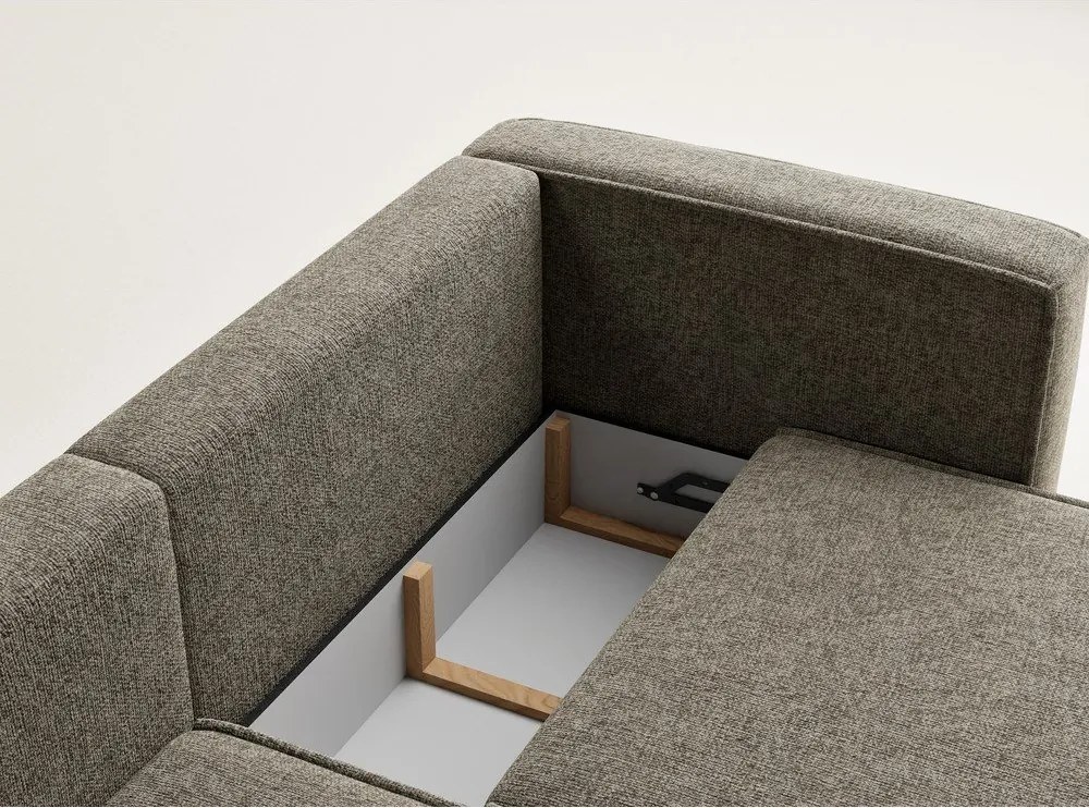 Barna zsenília kinyitható-tárolóhelyes sarokkanapé (bal oldali-heverő résszel) Velto – Maison de Rêve