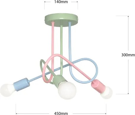 Felületre szerelt OXFORD csillár 3xE27/15W/230V zöld/rózsaszín/kék