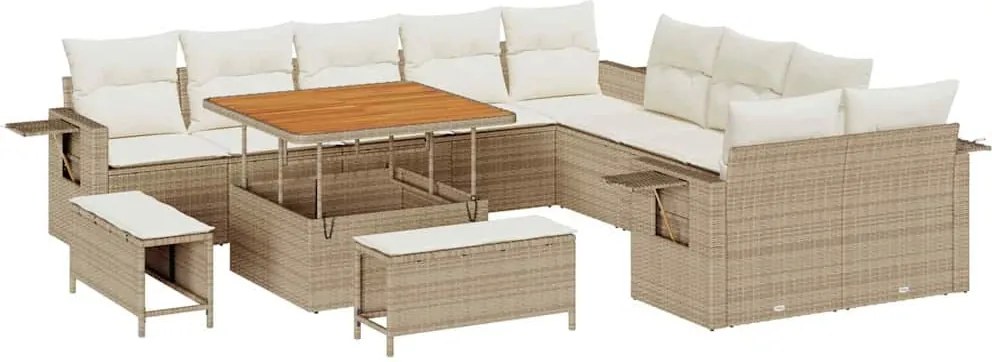vidaXL Kerti Kanapé Szett 13 pcs Bézs polirattan