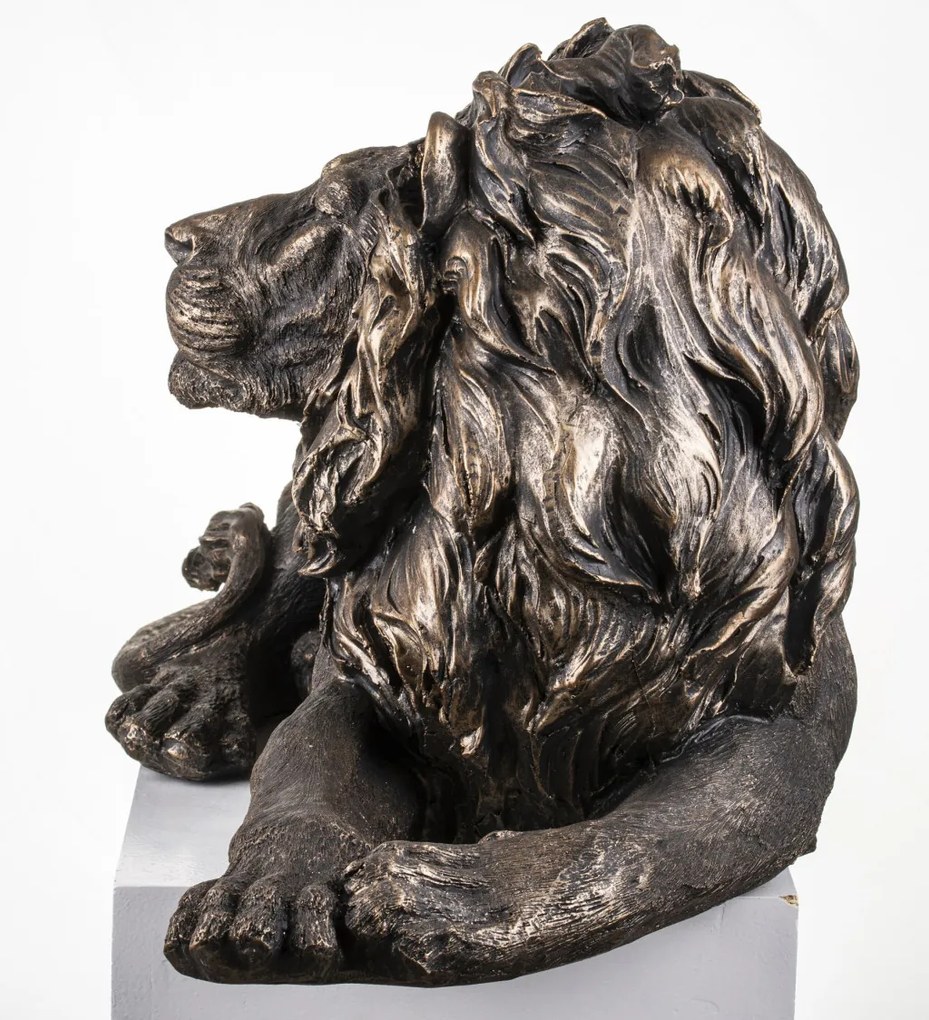 Tropical design fekvő bronz barna oroszlán dekorációs szobor 40x80x35cm