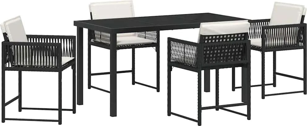 vidaXL Kert étkező szett 5 pcs Fekete polirattan