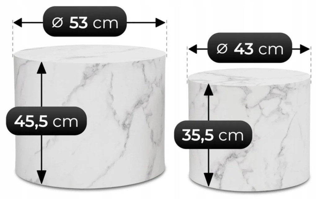 Dohányzóasztal szett fehér márvány színben. LEILA