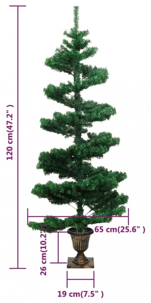 zöld PVC kivilágított kacskaringós karácsonyfa kaspóval 120 cm
