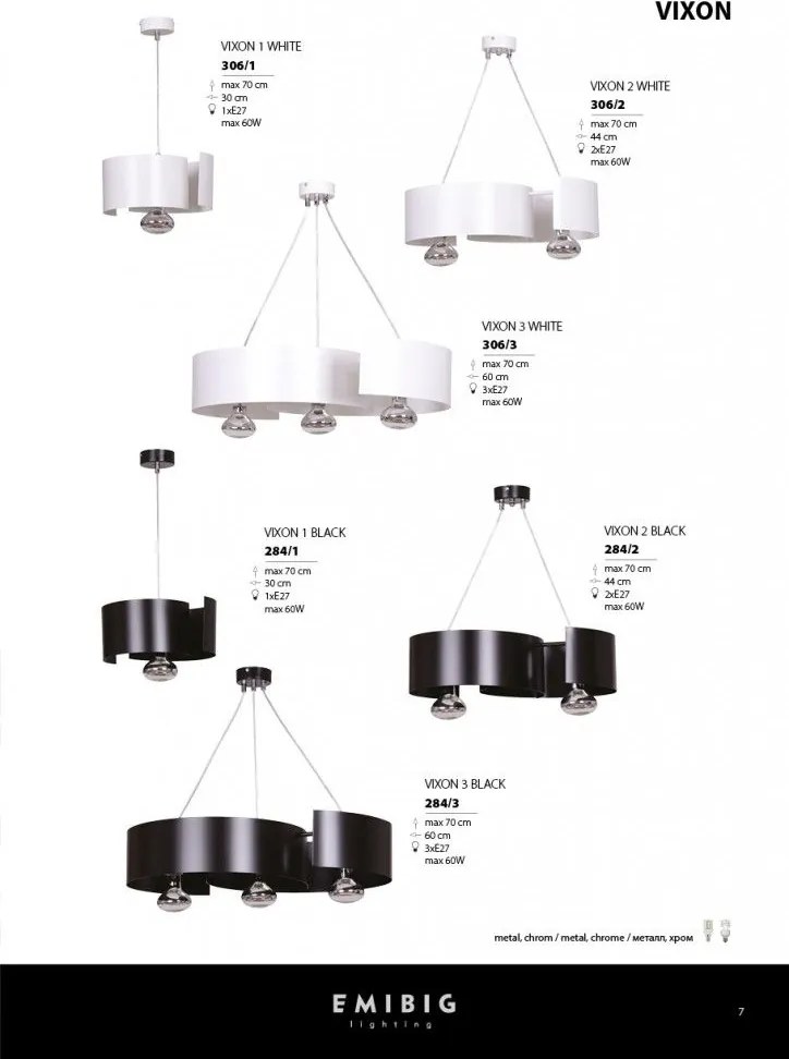 Emibig modern függeszték vixon fehér króm emi306/3
