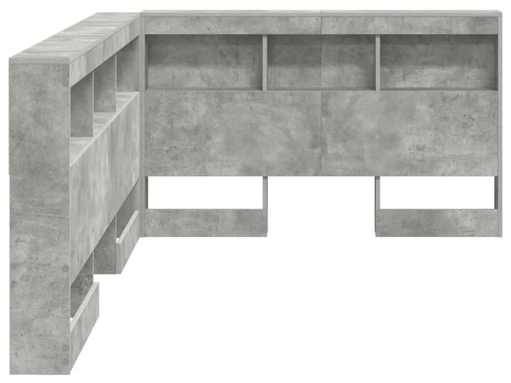 Tároló fejtámla polcokkal tárolóval Beton szürke 120 cm Faanyag