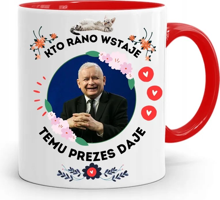 Piros Vicces Bögre Jaroslaw Kaczynski fényképes nyomattal