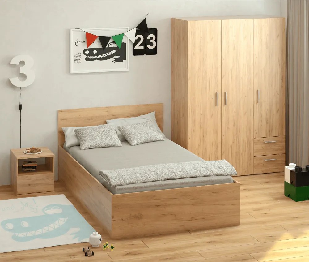 Ágy fém ráccsal és tárolóhellyel, 120x200, tölgy craft arany, DOLI