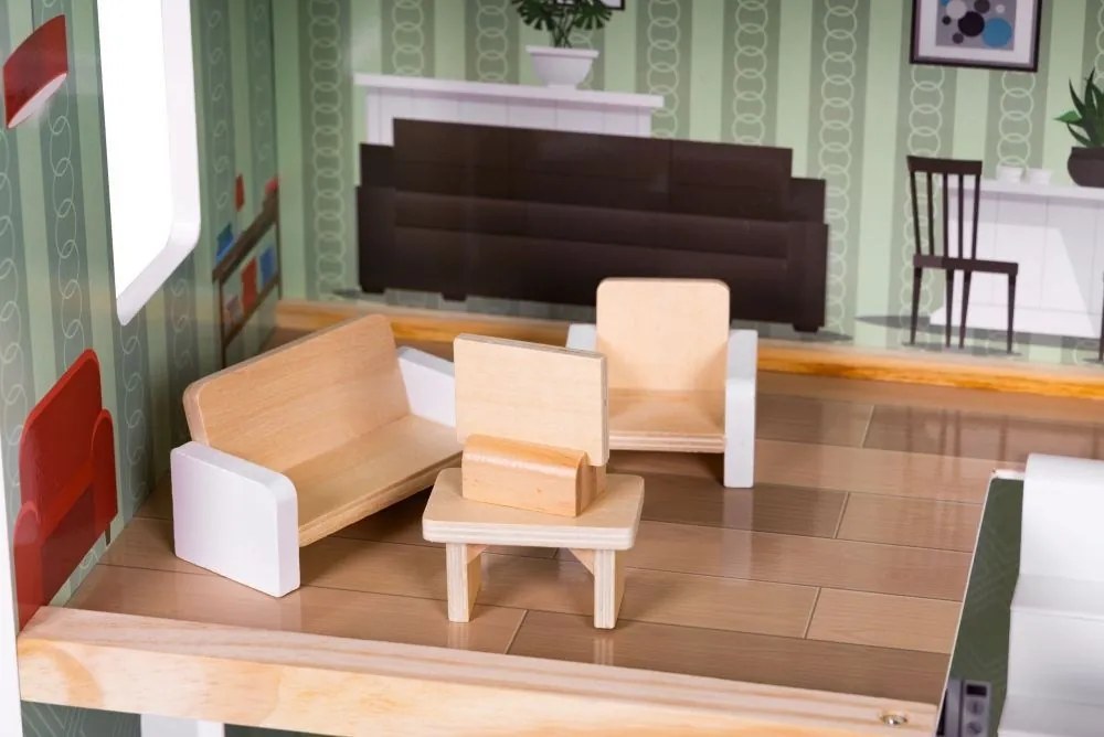 Fa babaház, 3 emelet, terasz 15 darab bútorral ECOTOYS