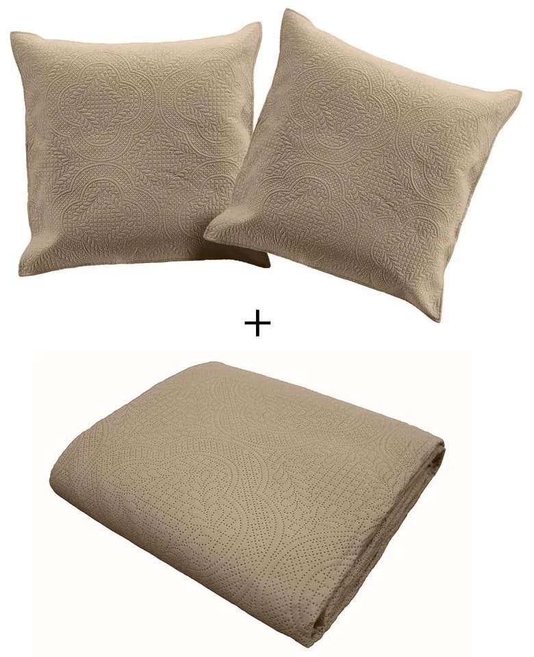 Bézs mikroszálas steppelt ágytakaró és párnahuzat szett 240x220 cm Romane – douceur d'intérieur