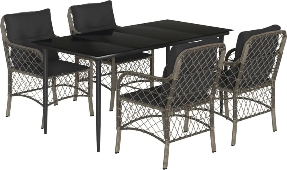 vidaXL 5 részes szürke polyrattan kerti étkezőgarnitúra párnával