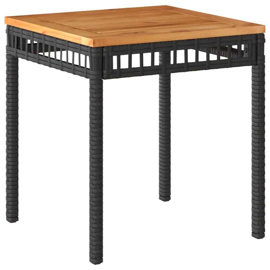 fekete polyrattan és akácfa kerti asztal 38 x 38 x 42 cm
