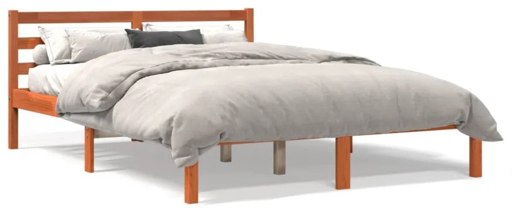 viaszbarna tömör fenyőfa ágy matrac nélkül 135 x 190 cm