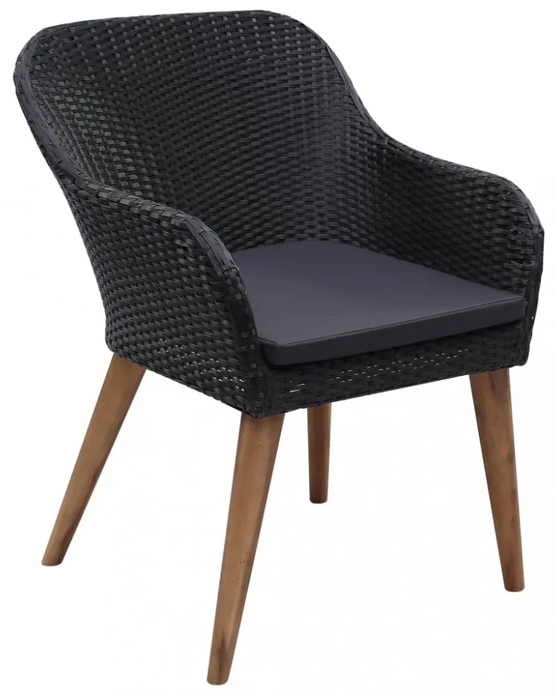 2 db fekete polyrattan kültéri szék párnával