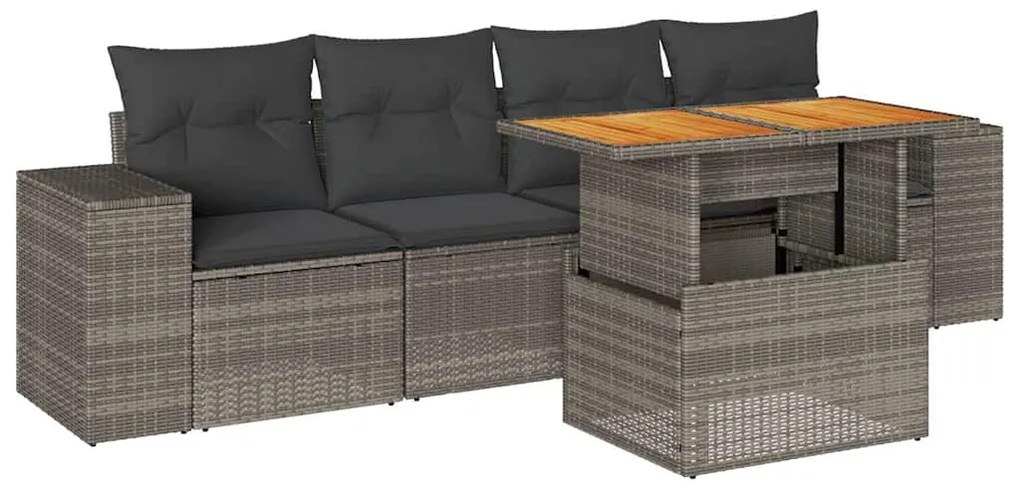 5 részes szürke polyrattan kerti ülőgarnitúra párnákkal