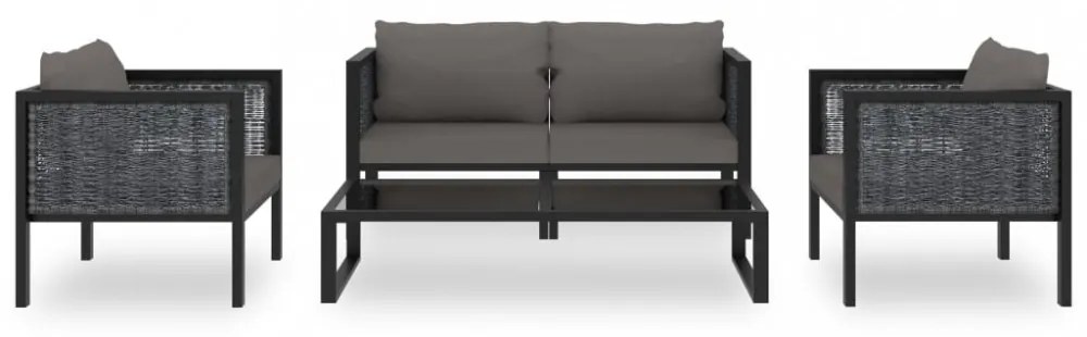 5 részes antracitszürke kerti polyrattan ülőgarnitúra párnákkal