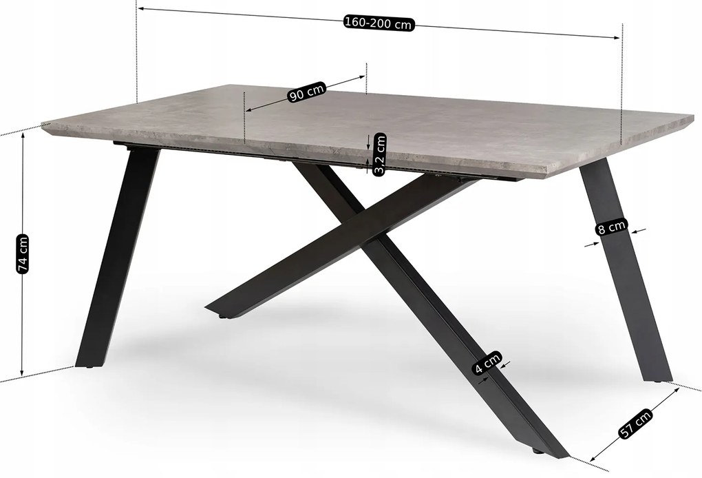 Összecsukható asztal Hamilton 160-200 cm szürke beton