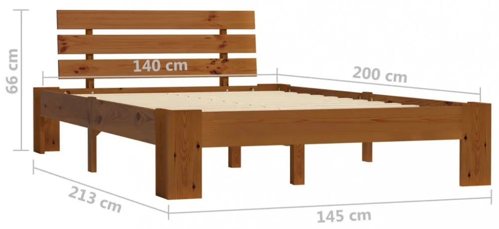 mézbarna tömör fenyőfa ágykeret fejtámlával 140 x 200 cm