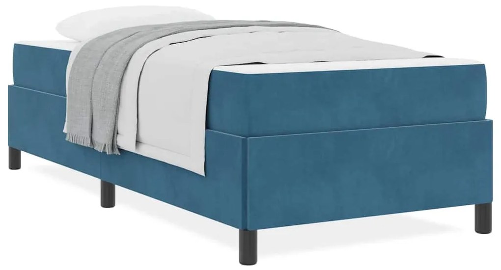 Ágykeret matracmal Sötétkék és fehér 90 x 190 cm Bársony