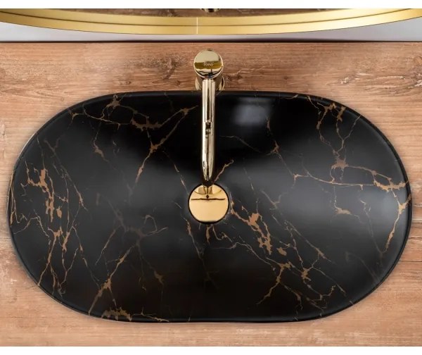 REA-U7478 - Ráépíthető mosdó ROYAL 36x62 cm kerámia/fekete/márvány dekor