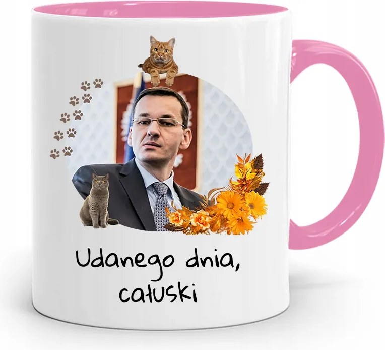 Rózsaszín Politikai Bögre Mateusz Morawiecki Miniszterelnök fényképes nyomtatással