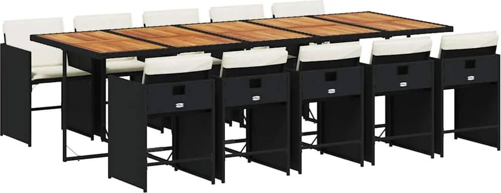vidaXL 11 részes fekete polyrattan kerti étkezőgarnitúra párnákkal