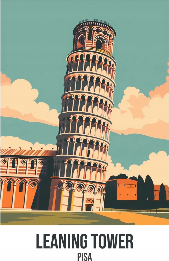 Poszter 67,5x100cm Leaning Tower, Pisa