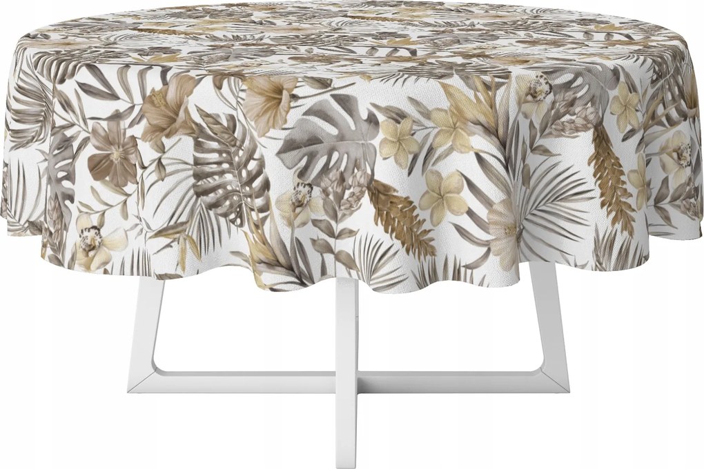 Abrosz Cerata Fehér Virágok Monster Levelek Kerek Vastag Kör 140 cm