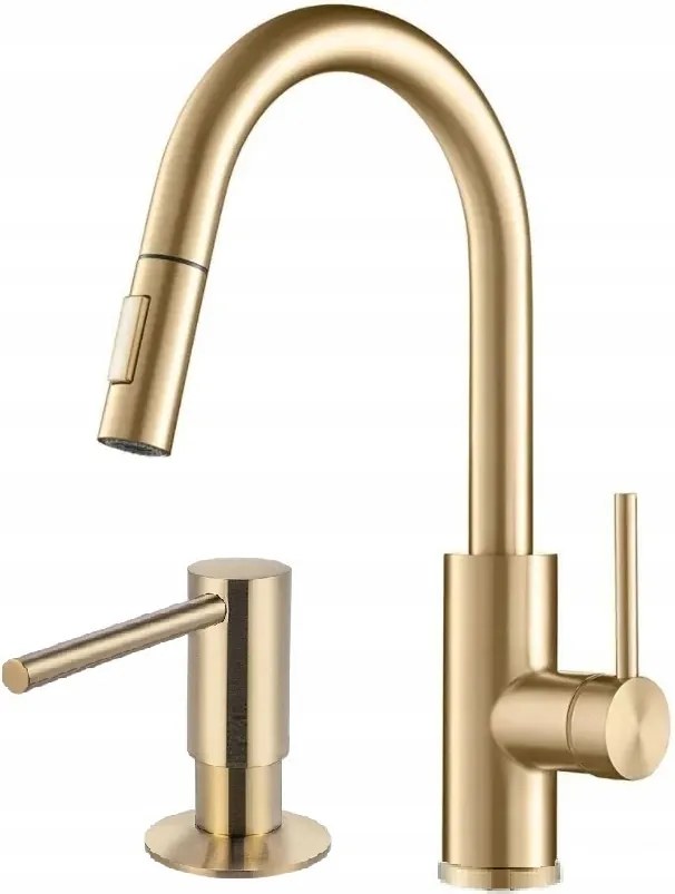 Konyhai csaptelep arany Acél kihúzható kifolyócső Ww Adagoló Szett