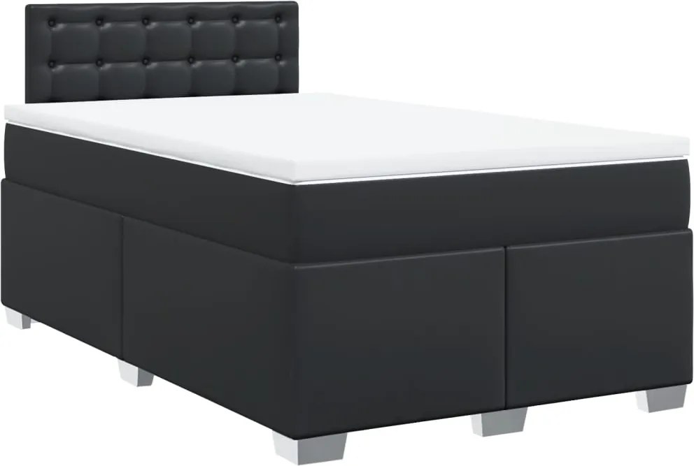 vidaXL fekete műbőr rugós ágy matraccal 120 x 200 cm