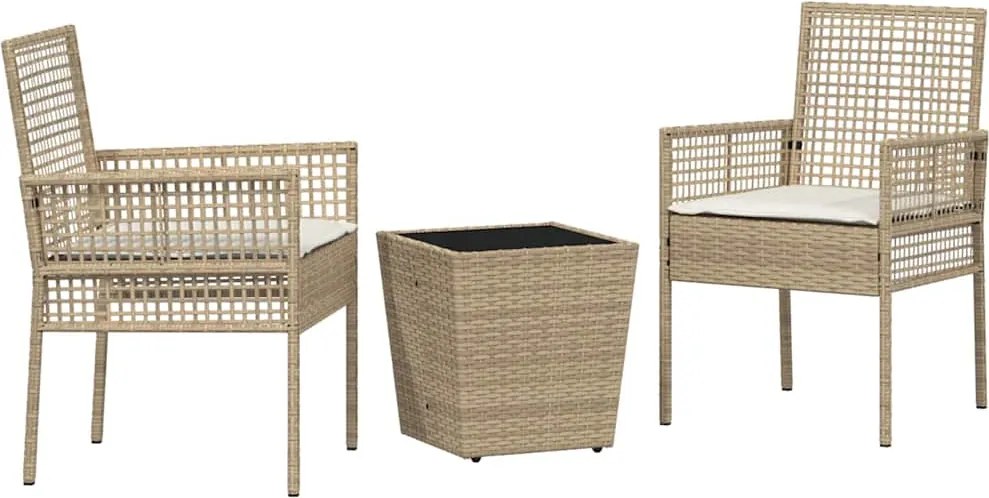 vidaXL Kert Bistro Készlet 3 pcs Bézs polirattan