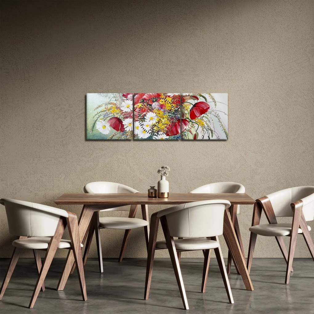Egy váza képe vadvirágokkal (órával) (90x30 cm)