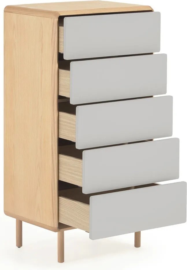 Szürke-natúr színű komód kőrisfa dekorral 60x117x42 cm Anielle – Kave Home