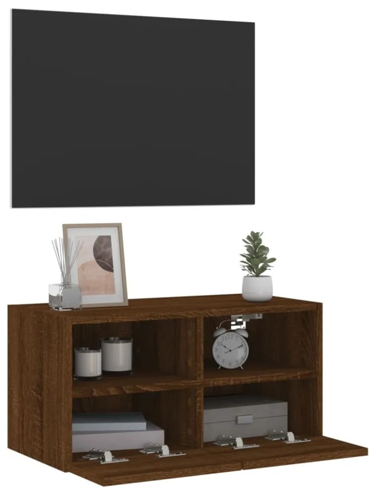 barna tölgyszínű szerelt fa fali TV-szekrény 60 x 30 x 30 cm