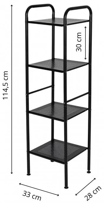 Erga Lexa, fürdőszobai fémpolc 4 polccal 28x33x114,5 cm, matt fekete, ERG-YKA-P.LEXA-4-BLK