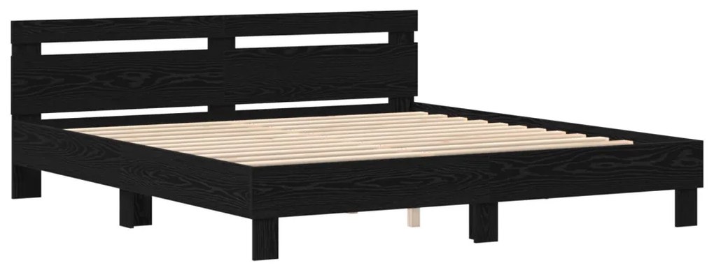 Ágykeret fejtámlával Musta tammi 200 x 200 cm Faanyag