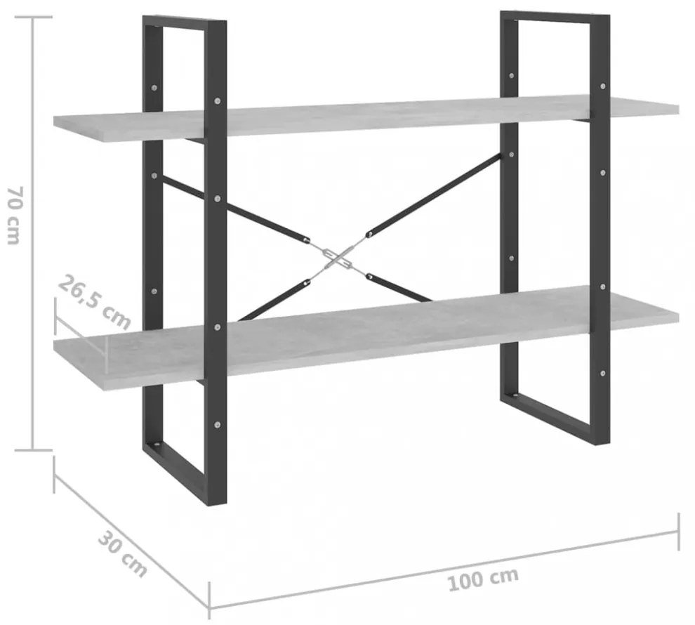 kétszintes betonszürke szerelt fa könyvszekrény 100x30x70 cm