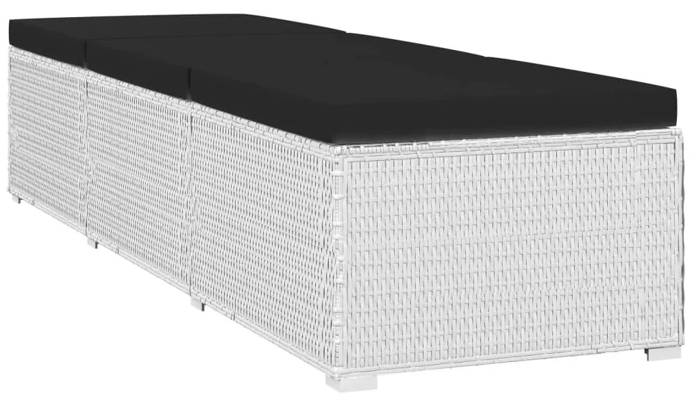3 részes fehér polyrattan kerti napozóágy szett asztallal