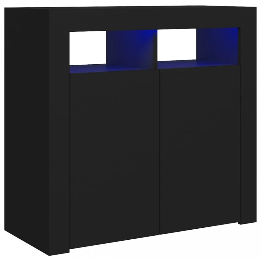 fekete tálalószekrény LED-világítással 80 x 35 x 75 cm