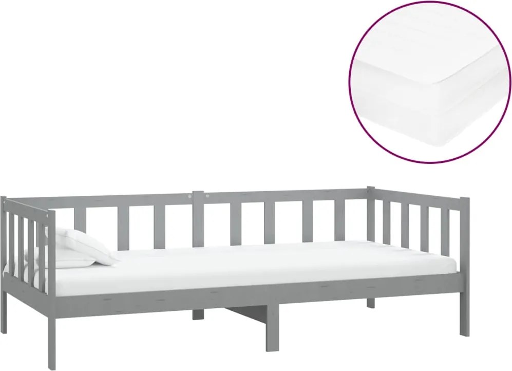vidaXL szürke tömör fenyőfa dívány matraccal 90 x 200 cm