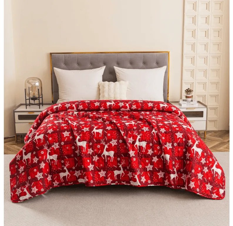 Ágytakaró VELVET CHRISTMAS piros Méret: 220 x 240 cm